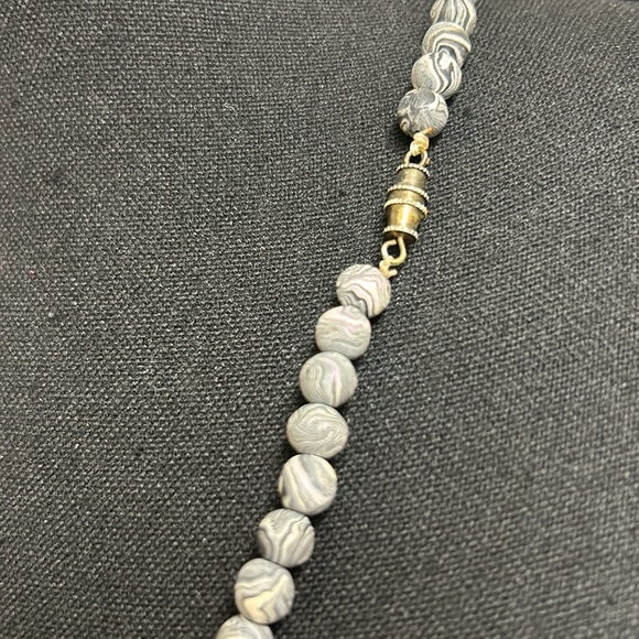 Handmade Gray, Black and White Beaded Necklace, 23” - Picture 6 of 9